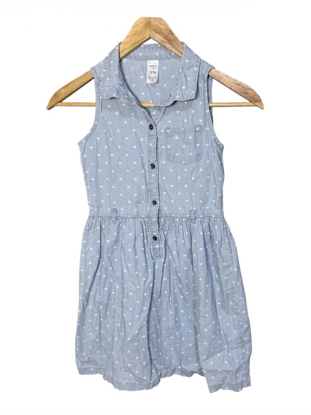 Carter's light blue sleeveless heart print button-front dress Girl’s 7/7A | g
